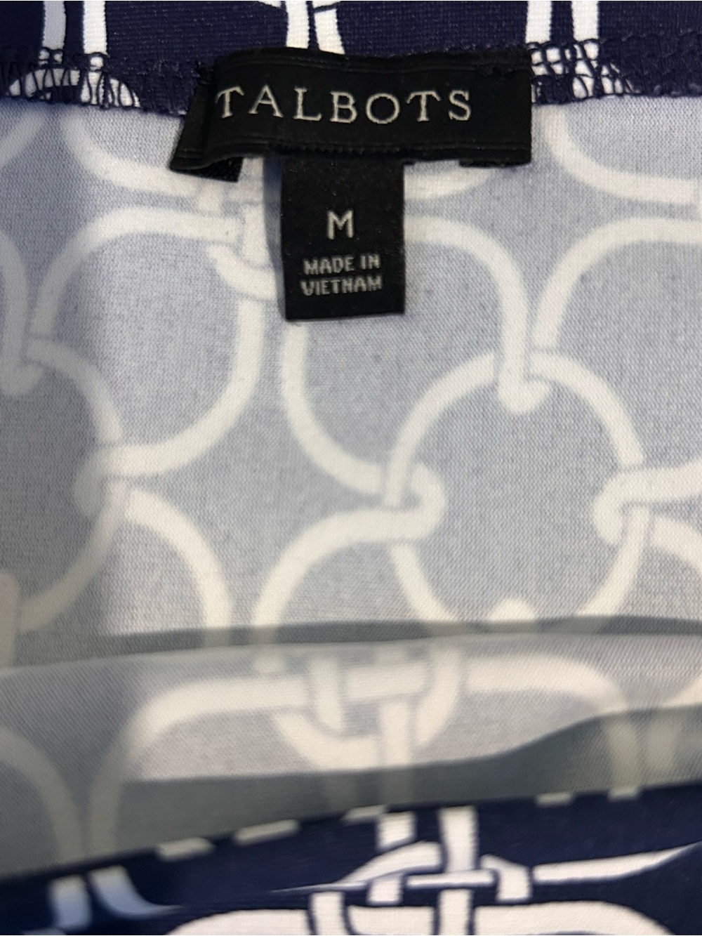 Talbots Navy & White Long-Sleeve Geometric Shift Dress Size Medium - Picture 6 of 7